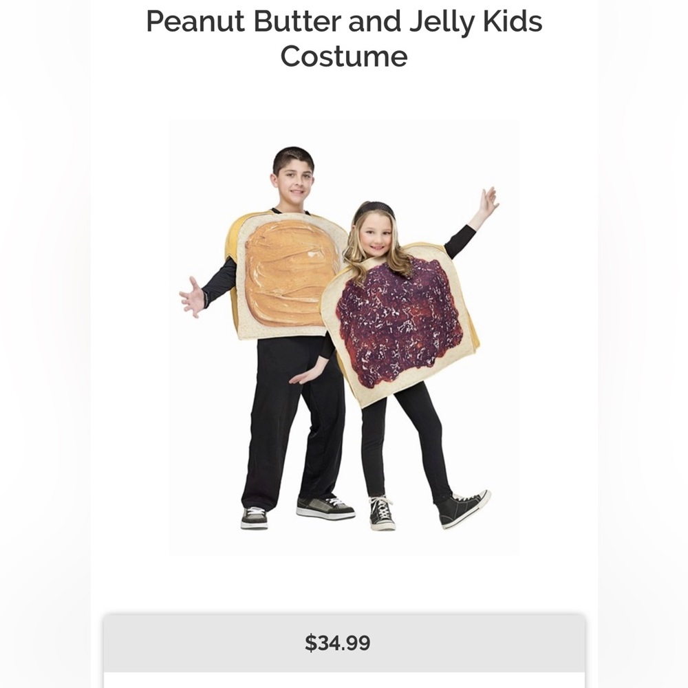 Kid’s Size 5/6 Peanutbutter & Jelly Costumes